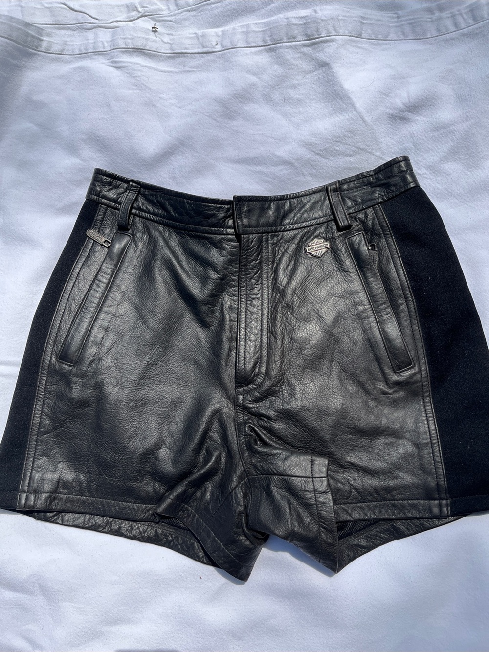 Vintage Harley-Davidson Black Leather High Waisted Riding Shorts sz 36/8W